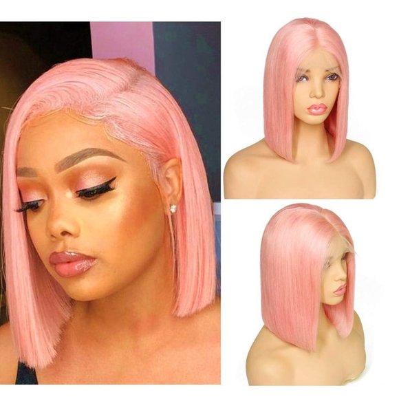 Short Bob Pink Human Hair Wigs 8 inch